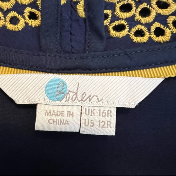 Boden Bronwen Broderie Embroidered Midi Dress in Navy and Yellow Sz 12 - Picture 12 of 16